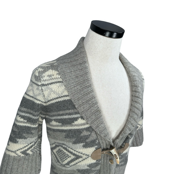 Vintage Lauren Ralph Lauren Aztec Cardigan Sweater Womens PM Gray Wool LRL - Picture 2 of 9